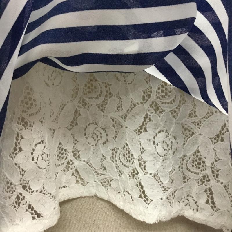 チャオパニック CIAOPANIC カットソー 半袖 半袖カットソー ボーダーTシャツ クルーネックカットソー フリル M ボーダー柄 白 / ホワイト / X 青 / ブルー / レディース USED 古着 中古 10118449