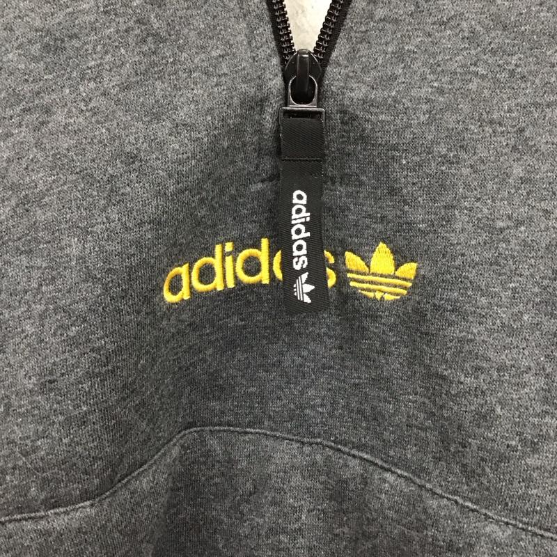 アディダス adidas パーカー 長袖 プルオーバーパーカー ジップアップカラー スポーツウェア M ロゴ、文字 灰 / グレー / メンズ USED 古着 中古 10138594