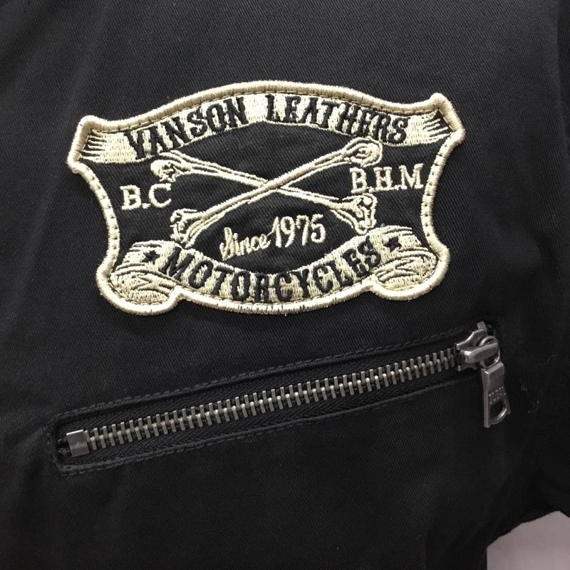 ヴァンソン VANSON シャツ、ブラウス 半袖 半袖シャツ カラーシャツ 半袖カットソー ジップアップシャツ L ロゴ、文字 黒 / ブラック /  メンズ USED 古着 中古 10108983