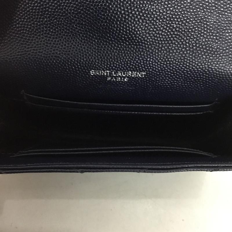 イヴサンローラン Yves Saint Laurent 財布 コンパクト財布 ミニウォレット YSL カードケース ロゴ、文字 紺 / ネイビー / レディース USED 古着 中古 10131947