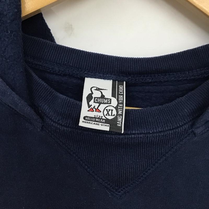 チャムス CHUMS パーカー 長袖 XL ロゴ、文字 紺 / ネイビー /  メンズ USED 古着 中古 10128498