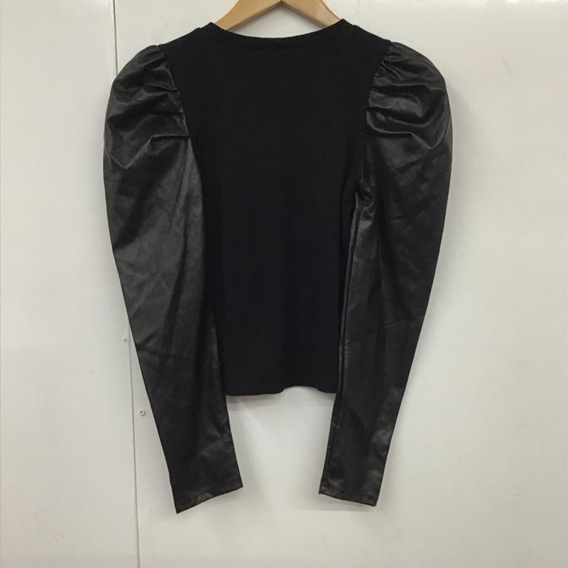 ザラ ZARA カットソー 長袖 0264/303/800 フェイクレザーリブニット スイッチング カットソー S 無地 黒 / ブラック / レディース USED 古着 中古 10131027