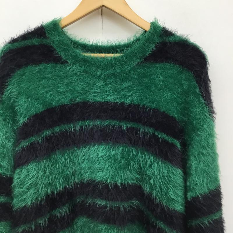 ステューシー STUSSY ニット、セーター 長袖 HAIRY Stripe CREW Sweater M ボーダー柄 黒 / ブラック / X 緑 / グリーン / メンズ USED 古着 中古 10138292