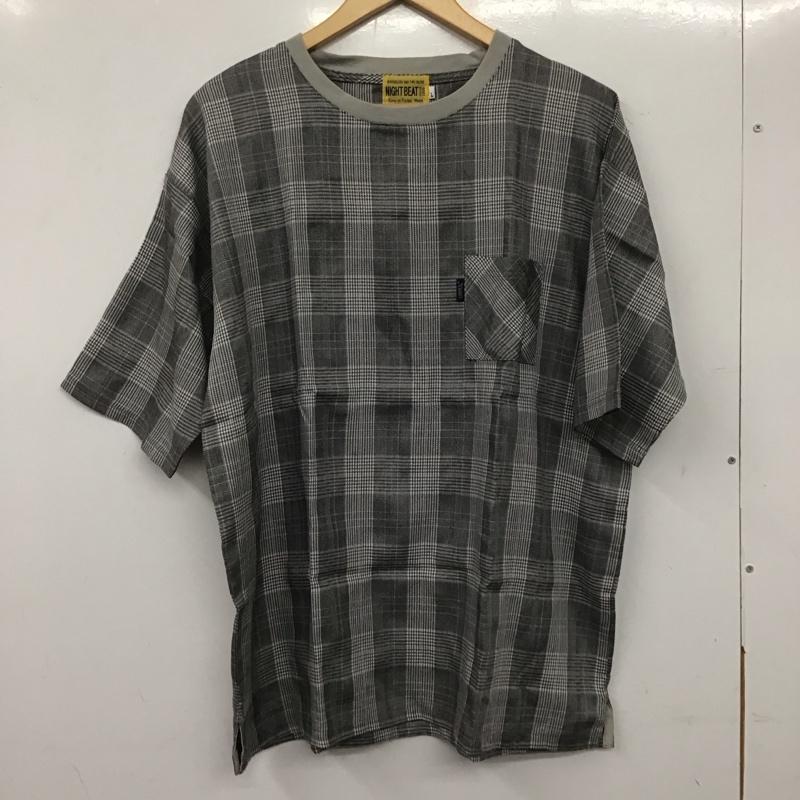 ナイトビート NIGHTBEAT Tシャツ 半袖 半袖カットソー プリントTシャツ クルーネックカットソー L チェック 灰 / グレー / メンズ USED 古着 中古 10138616