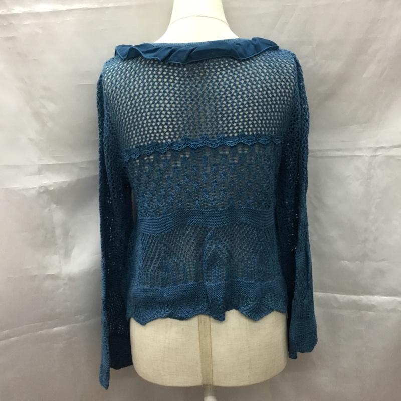 アクシーズファム ポエティック axes femme POETIQUE カーディガン 長袖 TS161X03P 鍵編み 襟フリル M 無地 青 / ブルー / レディース USED 古着 中古 10107466