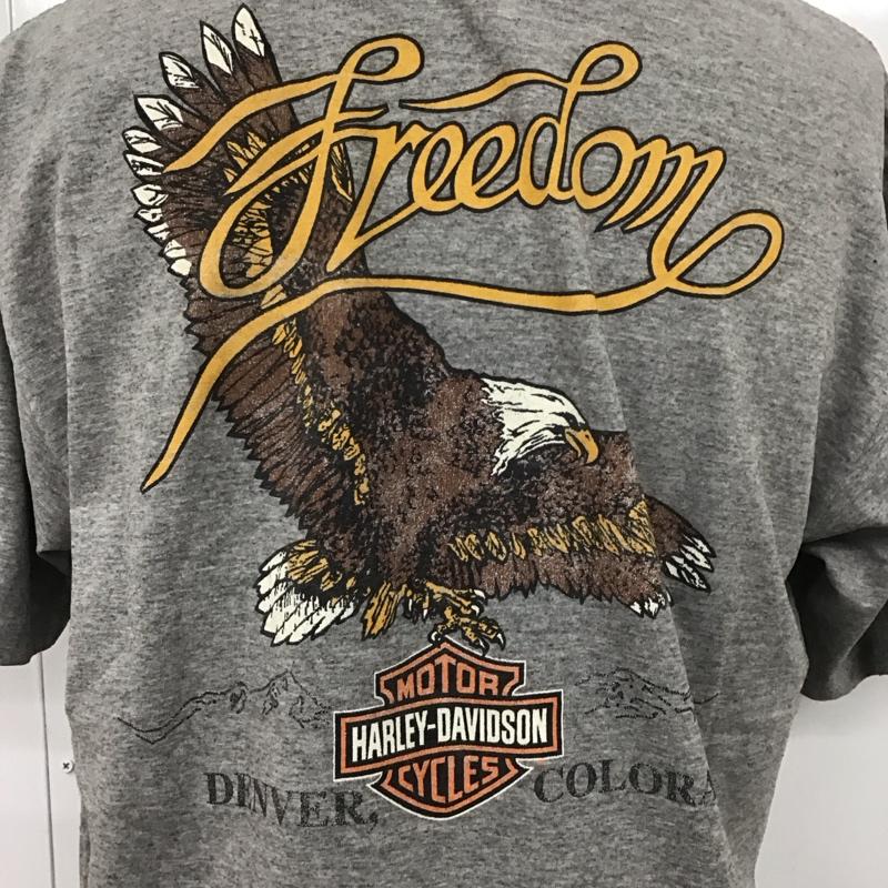 ハーレーダビッドソン Harley-Davidson Tシャツ 半袖 半袖カットソー プリントTシャツ クルーネックカットソー 古着 L ロゴ、文字 灰 / グレー /  メンズ USED 古着 中古 10110726