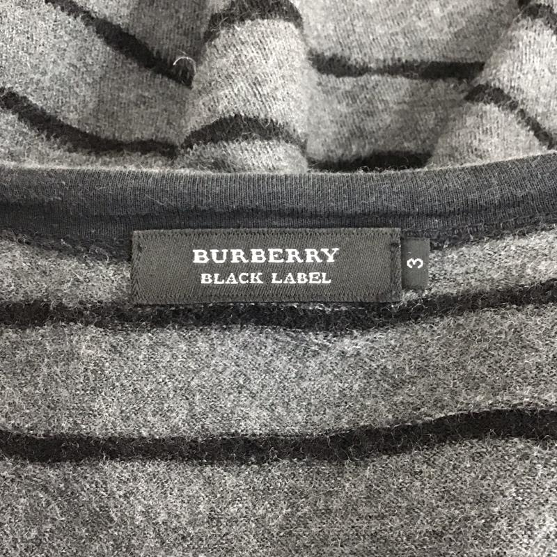 バーバリーブラックレーベル BURBERRY BLACK LABEL ニット、セーター 長袖 長袖ニットカットソー ニット セーター Vネックニット 3 ボーダー柄 灰 / グレー / メンズ USED 古着 中古 10120368