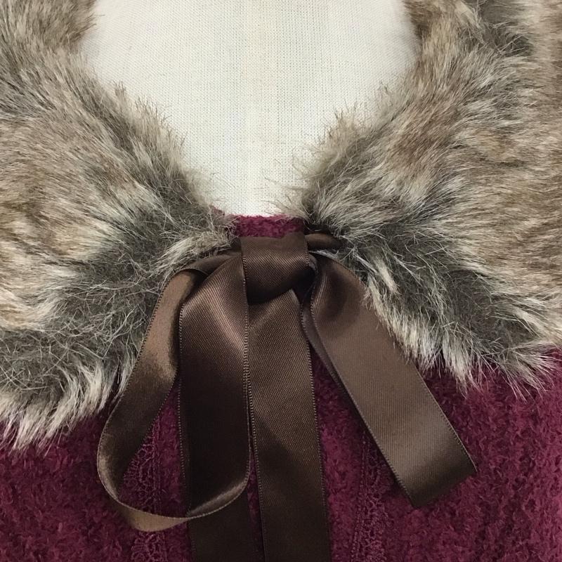 アクシーズファム axes femme ニット、セーター 長袖 長袖ニットカットソー ニット セーター クルーネックニット ファー付き M 無地 えんじ / ワインレッド / レディース USED 古着 中古 10107710