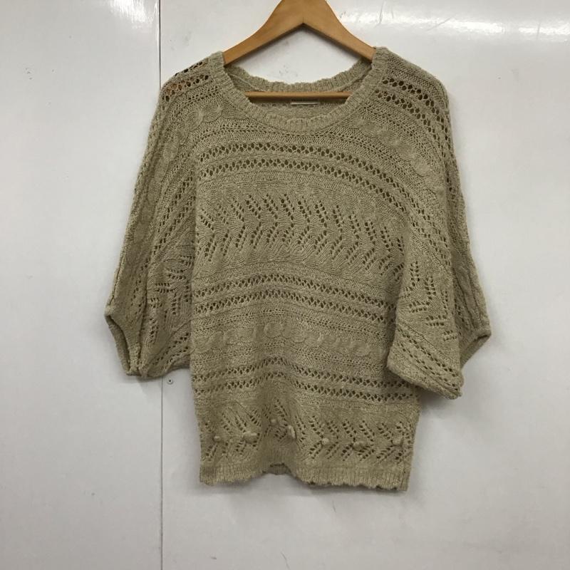 アースミュージックアンドエコロジー earth music&ecology ニット、セーター 半袖 半袖ニットカットソー クルーネックカットソー 半袖セーター 総柄 ベージュ / ベージュ / レディース USED 古着 中古 10117895