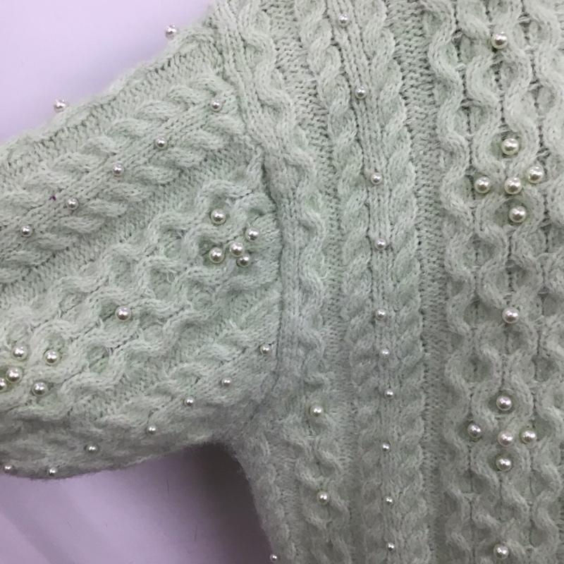 ザラ ZARA ニット、セーター 半袖 9598 184 526 パール パフスリーブ M 薄緑 / ライトグリーン / レディース USED 古着 中古 10124989