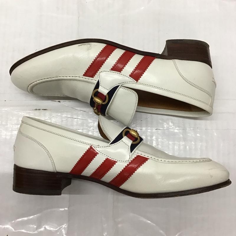 グッチ GUCCI ローファー ローファー 702283 22SS ストライプビットローファー adidas ホースビット 箱有 8.5 ワンポイント 白 / ホワイト / メンズ USED 古着 中古 10118874