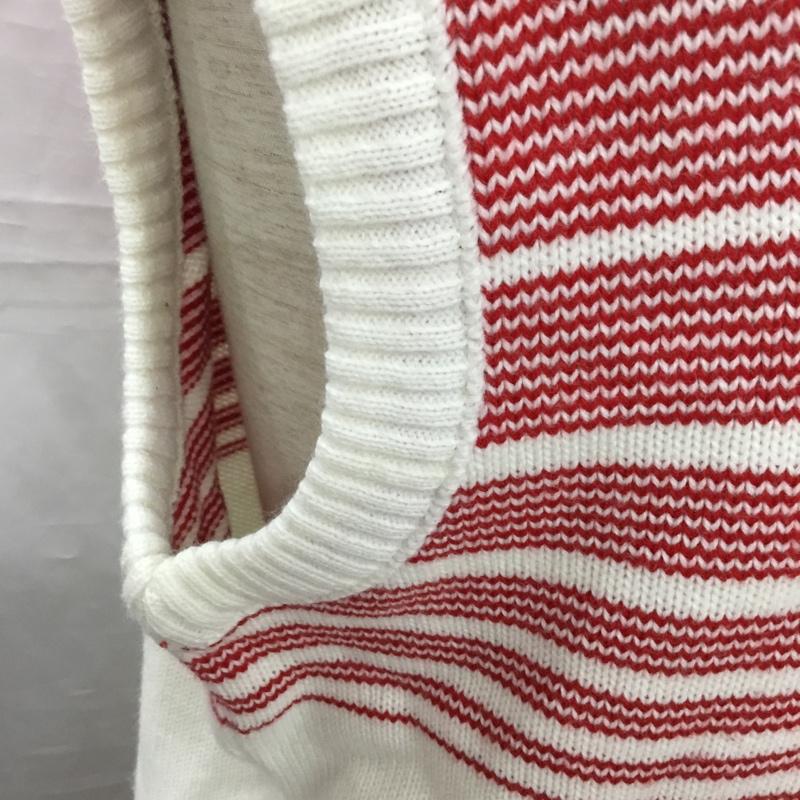 ラコステ LACOSTE ベスト ベスト ニットベスト ノースリーブニット Vネック 70s フランス製 4 プリント 白 / ホワイト / X 赤 / レッド / メンズ USED 古着 中古 10120697