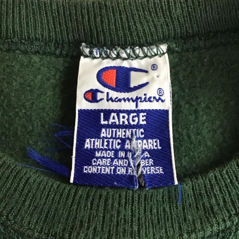 チャンピオン Champion トレーナー 長袖 長袖トレーナー スウェット クルーネック リブスウェットカットソー L ロゴ、文字 緑 / グリーン /  メンズ USED 古着 中古 10118288