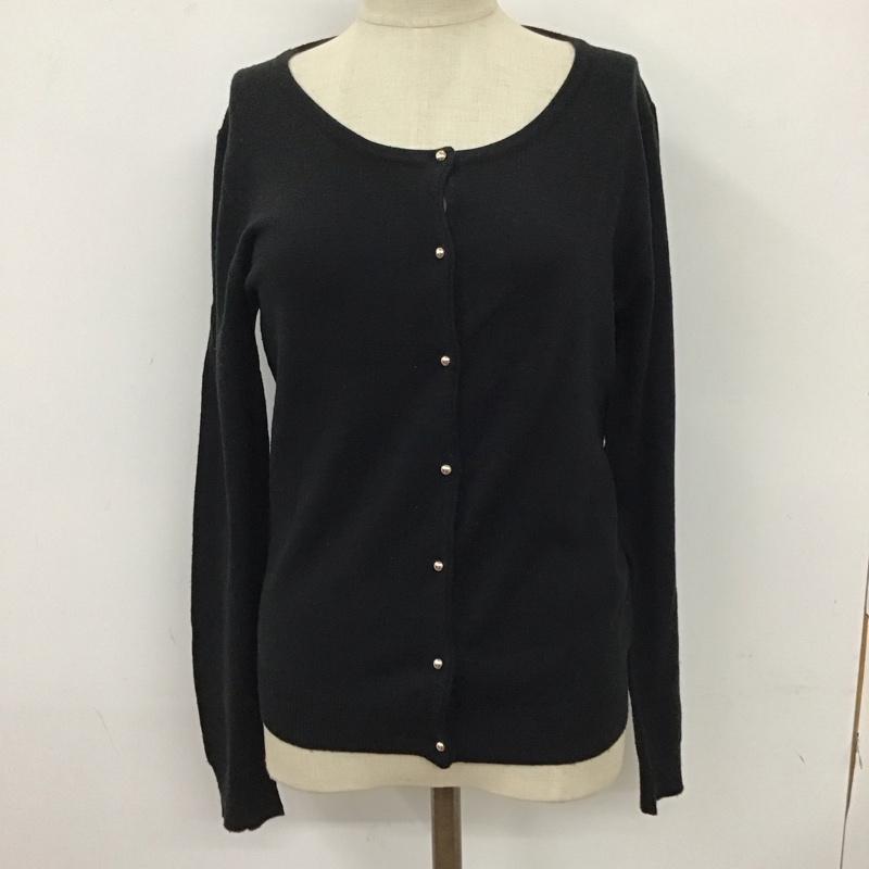セシルマクビー CECIL McBEE カーディガン 長袖 長袖カーディガン 長袖カットソー ノーカラージャケット 前開カーディガン M 無地 黒 / ブラック / レディース USED 古着 中古 10117875