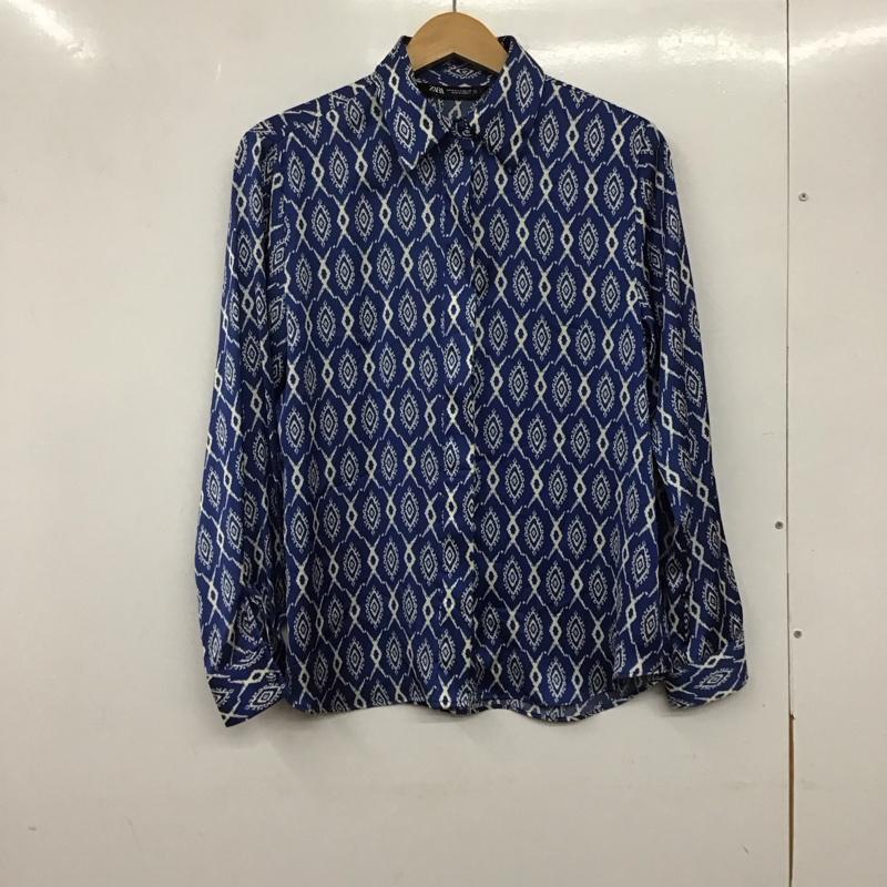 ザラ ZARA シャツ、ブラウス 長袖 長袖シャツ 総柄シャツ カラーシャツ M プリント 白 / ホワイト / X 青 / ブルー / レディース USED 古着 中古 10136094