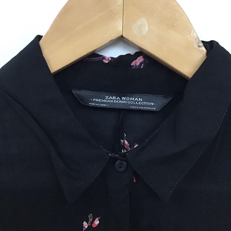 ザラウーマン ZARA WOMAN ワンピース ロングスカート 長袖シャツワンピース 前空きロングワンピース XS プリント 黒 / ブラック / レディース USED 古着 中古 10136019