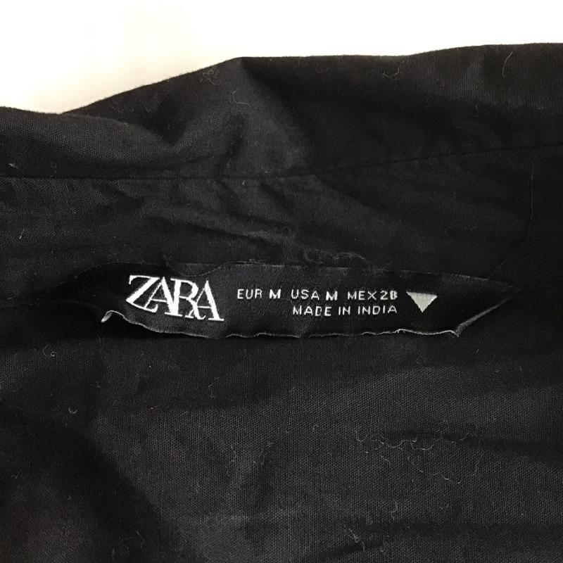 ザラ ZARA シャツ、ブラウス 半袖 半袖シャツ ロングシャツ ノーカラーシャツ 前開カーディガン M 無地 黒 / ブラック / レディース USED 古着 中古 10105941