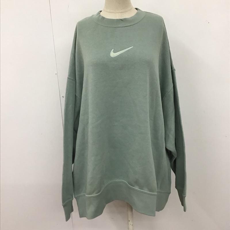 ナイキ NIKE トレーナー 長袖 DQ5107-013 AS W NSW FLC OS CRW 1MSC スウェット 裏起毛 オーバーサイズ M ワンポイント 薄緑 / ライトグリーン / レディース USED 古着 中古 10122669