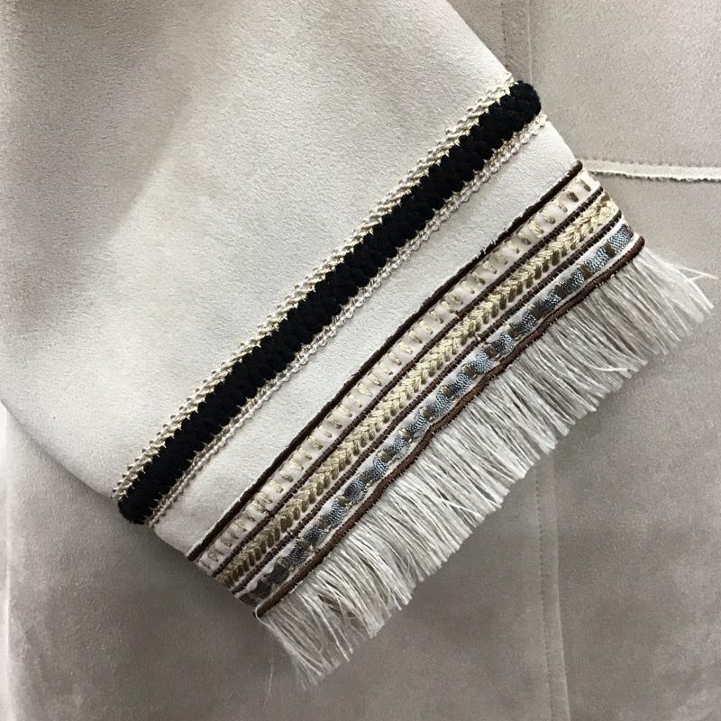 ザラ ZARA コート コート一般 3046 134 711 ノーカラー フェイクスエード フリンジ M 刺繍 アイボリー / アイボリー / レディース USED 古着 中古 10118400