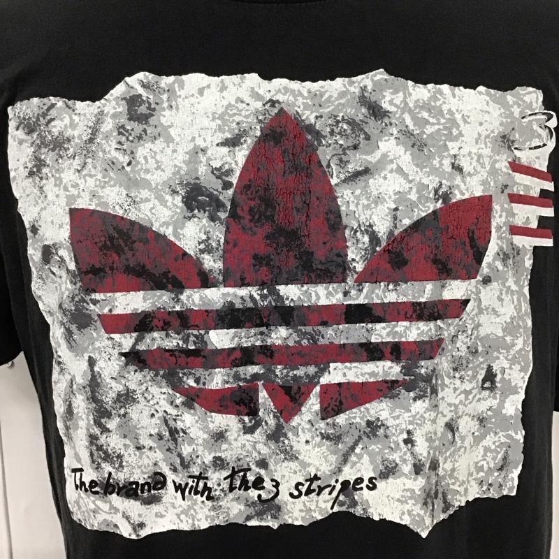 アディダス adidas Tシャツ 半袖 半袖カットソー プリントTシャツ クルーネックカットソー 80s~90s デサント社 プリント 黒 / ブラック /  メンズ USED 古着 中古 10111487