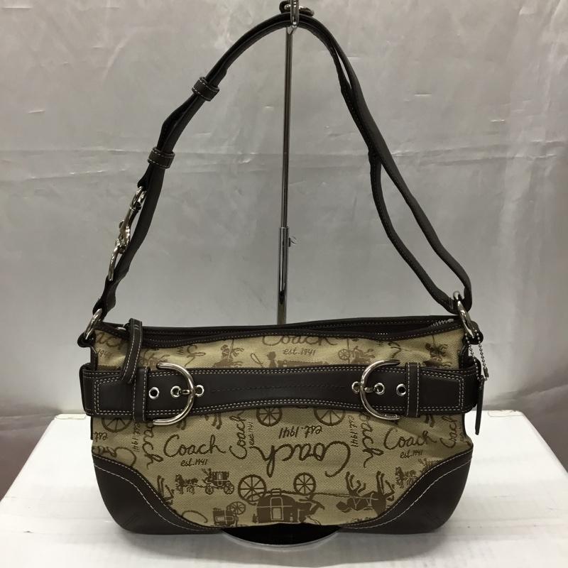 コーチ COACH ショルダーバッグ ショルダーバッグ F14442 馬車柄 ロゴ、文字 ベージュ / ベージュ / X 茶 / ブラウン / レディース USED 古着 中古 10108861
