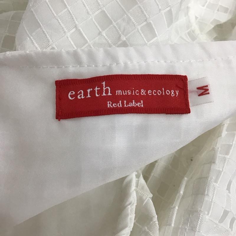 アースミュージックアンドエコロジー earth music&ecology ワンピース ひざ丈スカート 14151H41070 スクエアネック フリル フレア 長袖 M チェック 白 / ホワイト / レディース USED 古着 中古 10110965