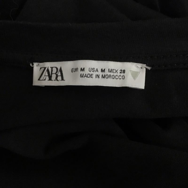 ザラ ZARA カットソー 半袖 半袖カットソー クルーネックカットソー 袖レース ショート丈 M 無地 黒 / ブラック /  レディース USED 古着 中古 10109182