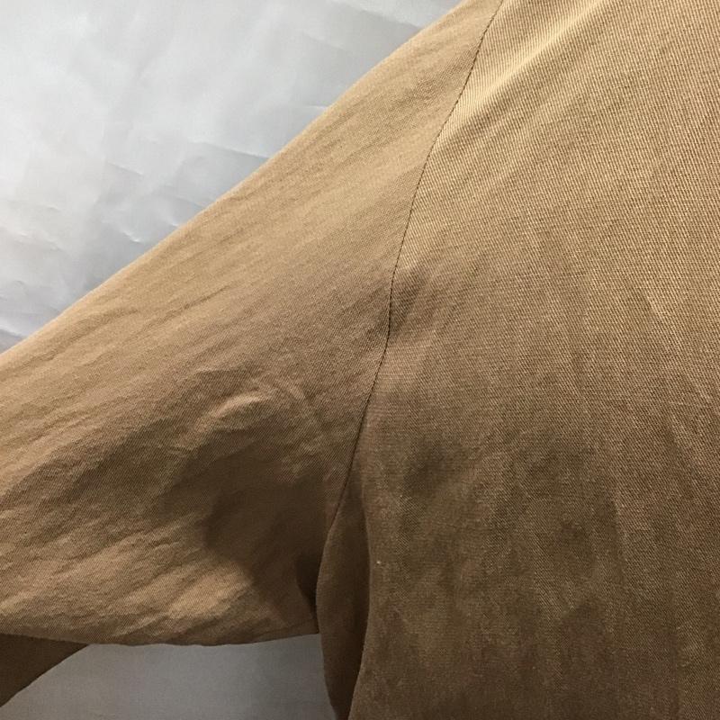 ザラ ZARA ワンピース ひざ丈スカート 長袖シャツワンピース ノーカラーワンピース ひざ丈スカート L 無地 茶 / ブラウン / レディース USED 古着 中古 10117982
