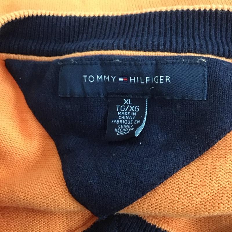 トミーヒルフィガー TOMMY HILFIGER ニット、セーター 長袖 Vネック XL 無地 橙 / オレンジ / メンズ USED 古着 中古 10111776