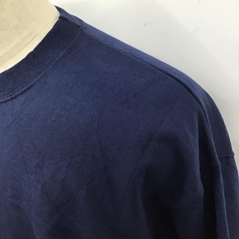 ヘインズ HANES トレーナー 長袖 長袖トレーナー スウェット クルーネック リブスウェットカットソー M ロゴ、文字 紺 / ネイビー /  メンズ USED 古着 中古 10118267