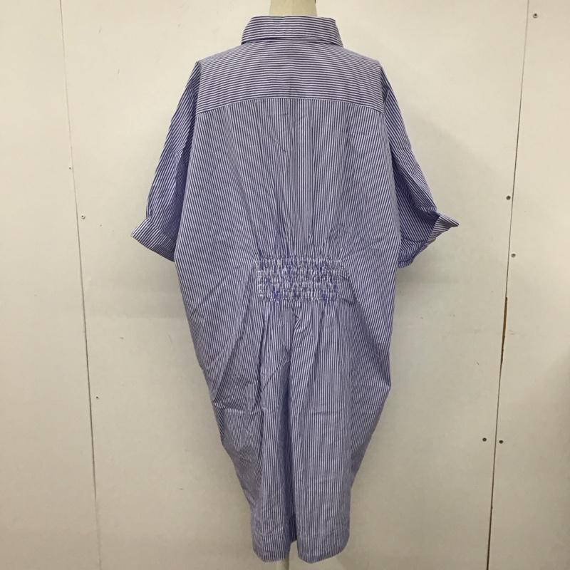 ザラ ZARA シャツ、ブラウス 半袖 8053 727 044 オーバーサイズ ロング丈 S ストライプ 白 / ホワイト / X 青 / ブルー / レディース USED 古着 中古 10109659
