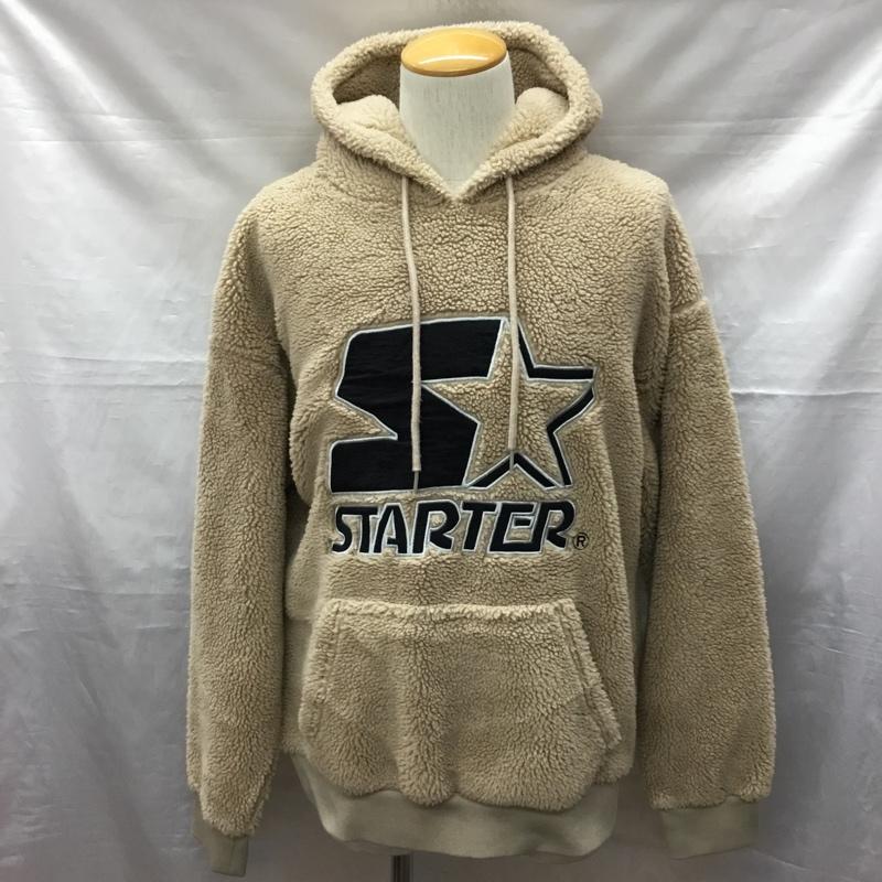スターター STARTER パーカー 長袖 長袖パーカー フード付きパーカー プリントスウェット フリーストレーナー XL ロゴ、文字 ベージュ / ベージュ /  メンズ USED 古着 中古 10120283