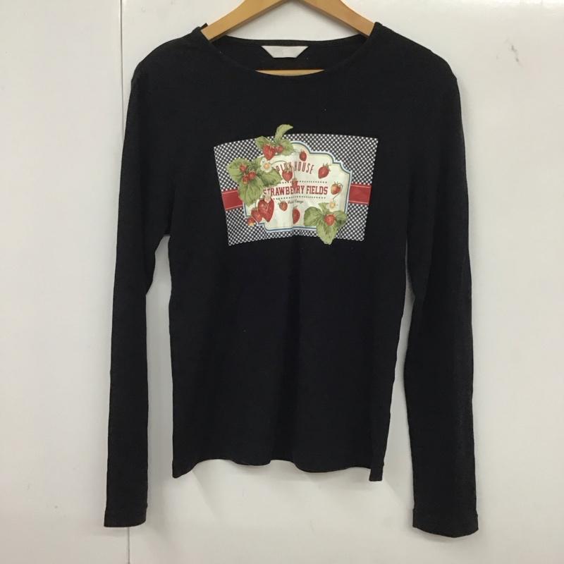 ピンクハウス PINK HOUSE Tシャツ 長袖 ロンT 苺 プリント L ロゴ、文字 黒 / ブラック / レディース USED 古着 中古 10138586