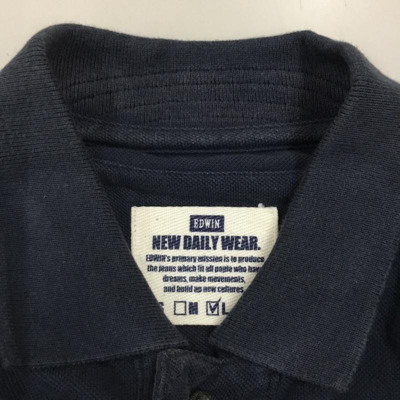 エドウィン EDWIN ポロシャツ 半袖 半袖ポロシャツ カラーシャツ 半袖カットソー L ロゴ、文字 紺 / ネイビー /  メンズ USED 古着 中古 10112290