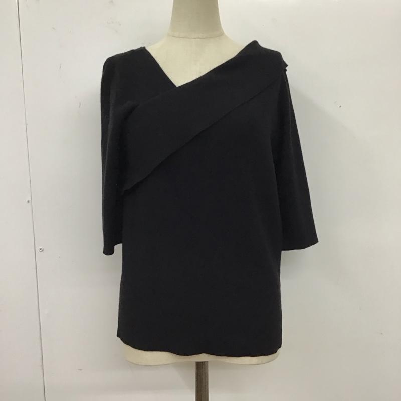 アズールバイマウジー AZUL BY MOUSSY カットソー 七分袖 250EAC70-380H ASYMMETRY CROSS KNIT TOPS M 無地 黒 / ブラック / レディース USED 古着 中古 10117700