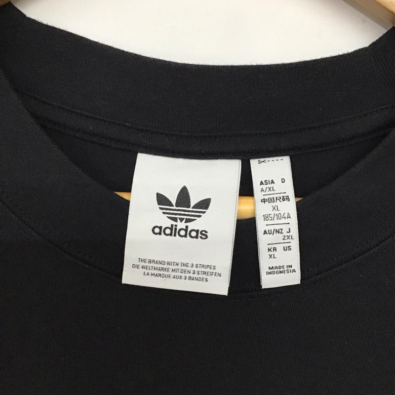 アディダス adidas Tシャツ 半袖 半袖カットソー プリントTシャツ クルーネックカットソー XL ロゴ、文字 黒 / ブラック / メンズ USED 古着 中古 10137635