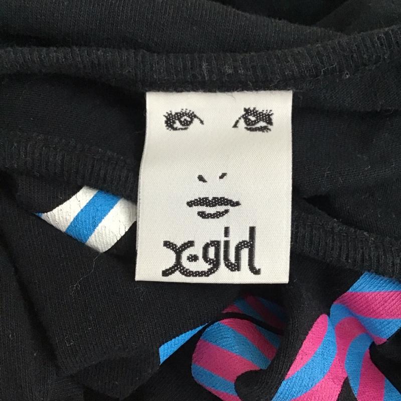 エックスガール X-girl ワンピース ひざ丈スカート 0501919 七分袖 カットソー 2 ロゴ、文字 黒 / ブラック / レディース USED 古着 中古 10116159