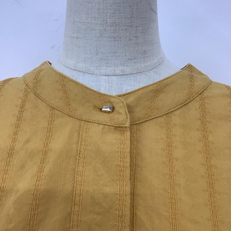 リフレクト Reflect カットソー 半袖 BA101-83205 フレンチスリーブジャガードブラウス バンドカラー 9 ストライプ マスタード / マスタード /  レディース USED 古着 中古 10108393