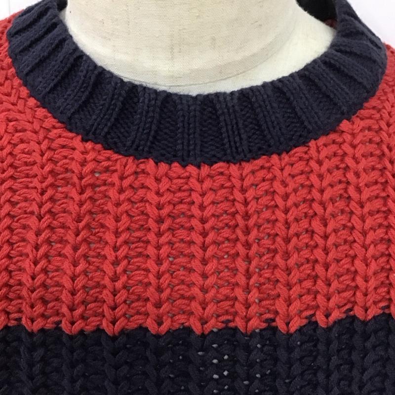 トミーヒルフィガー TOMMY HILFIGER ニット、セーター 長袖 長袖ニットカットソー クルーネックカットソー セーター ボーダーニットカットソー XL ボーダー柄 赤 / レッド / X 紺 / ネイビー / メンズ USED 古着 中古 10112062