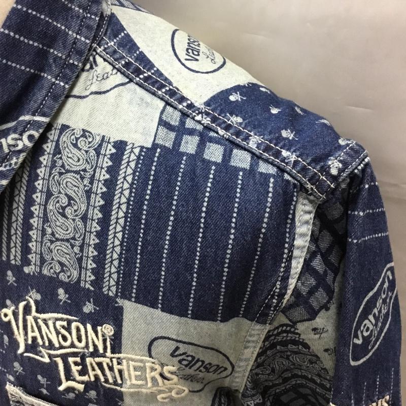 ヴァンソン VANSON シャツ、ブラウス 半袖 半袖シャツ カラーシャツ 半袖カットソー プリントシャツ M プリント インディゴ / インディゴ /  メンズ USED 古着 中古 10108999