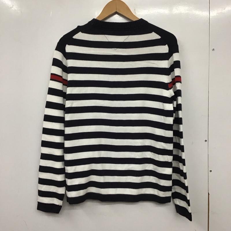 トミーヒルフィガー TOMMY HILFIGER ニット、セーター 長袖 長袖ニットカットソー クルーネック セーター M ボーダー柄 白 / ホワイト / X 紺 / ネイビー / メンズ USED 古着 中古 10137182