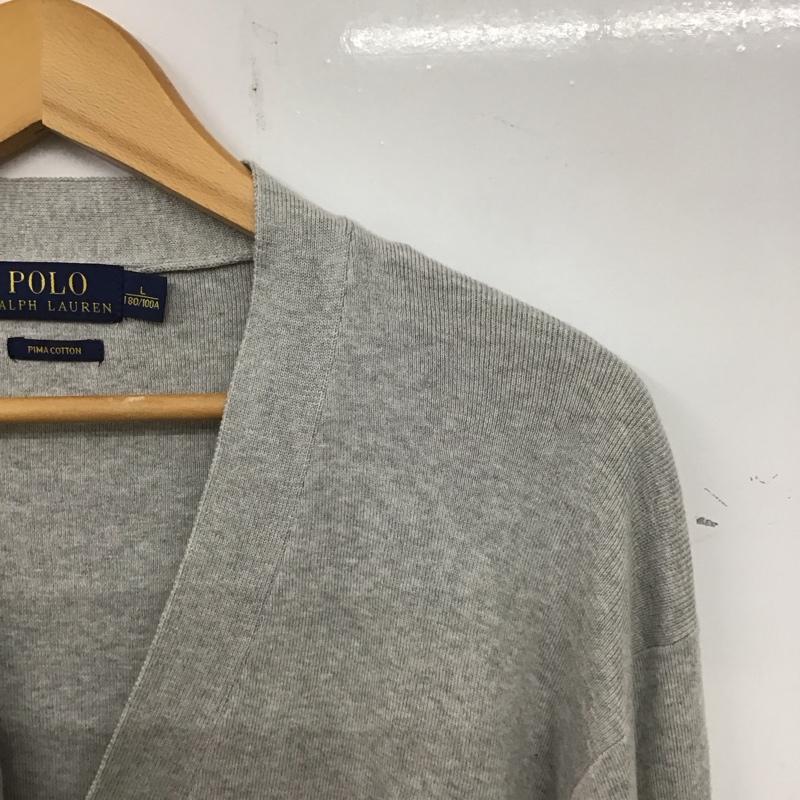 ポロラルフローレン POLO RALPH LAUREN カーディガン 長袖 長袖カーディガン 前ボタン ニットカーディガン L ロゴ、文字 灰 / グレー / メンズ USED 古着 中古 10137824
