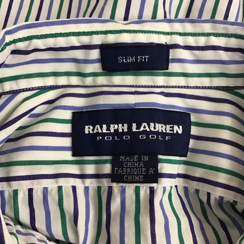 ラルフローレン RALPHLAUREN シャツ、ブラウス 長袖 POLO GOLF SLIM FIT ストライプ ワンポイント 白 / ホワイト / X 緑 / グリーン / X 紺 / ネイビー / X 水色 / ライトブルー / レディース USED 古着 中古 10114640