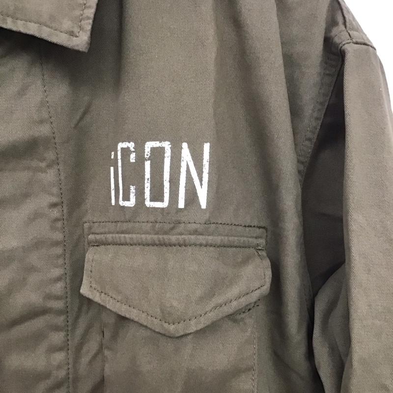 アイコン ICON ジャケット、上着 ジャケット、ブレザー ミリタリージャケット 前ボタンジャケット カラージャケット M ロゴ、文字 カーキ / カーキ / メンズ USED 古着 中古 10133378