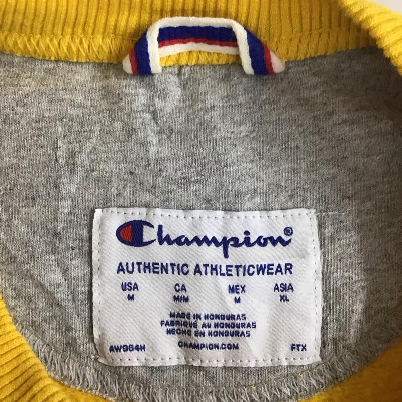 チャンピオン Champion トレーナー 長袖 長袖トレーナー スウェット クルーネック リブスウェットカットソー M ロゴ、文字 黄 / イエロー /  メンズ USED 古着 中古 10118259