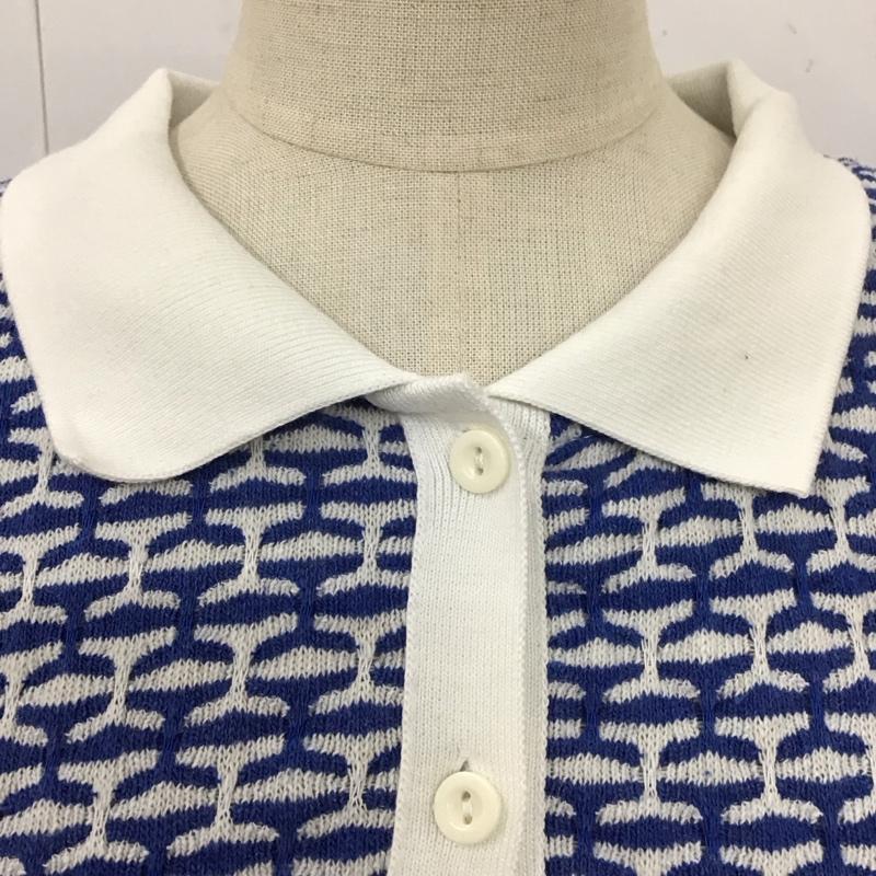 ザラ ZARA ポロシャツ 半袖 L 総柄 白 / ホワイト / X 青 / ブルー / レディース USED 古着 中古 10113497