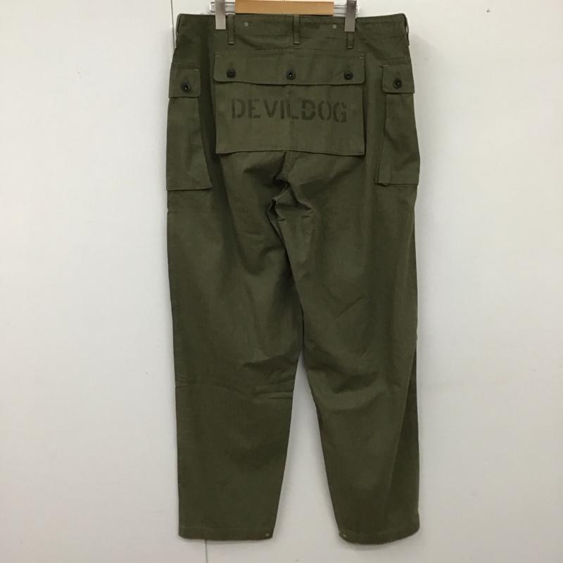 フリーホイーラーズ FREEWHEELERS パンツ ワークパンツ、ペインターパンツ USMCDEVILDOGM-1944 VintageStyleHeavyWeightYarnDyedHerringboneTwill ミリタリーパンツ 38インチ ロゴ、文字 カーキ / カーキ / メンズ USED 古着 中古 10129034