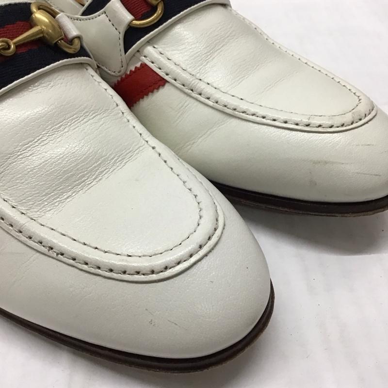 グッチ GUCCI ローファー ローファー 702283 22SS ストライプビットローファー adidas ホースビット 箱有 8.5 ワンポイント 白 / ホワイト / メンズ USED 古着 中古 10118874