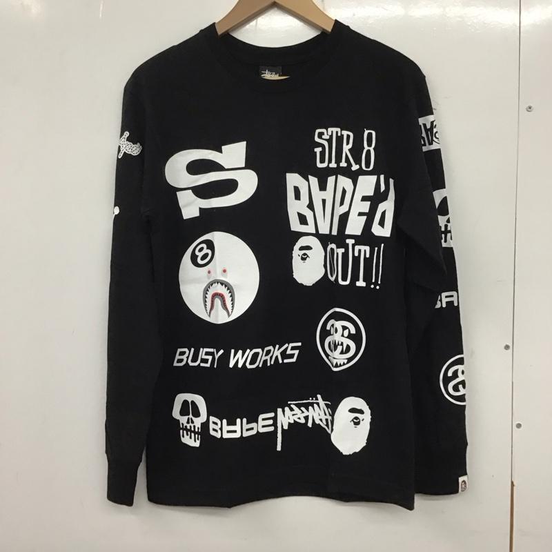 ステューシー STUSSY カットソー 長袖 長袖カットソー プリントカットソー クルーネック a bathing ape S ロゴ、文字 黒 / ブラック / メンズ USED 古着 中古 10137807