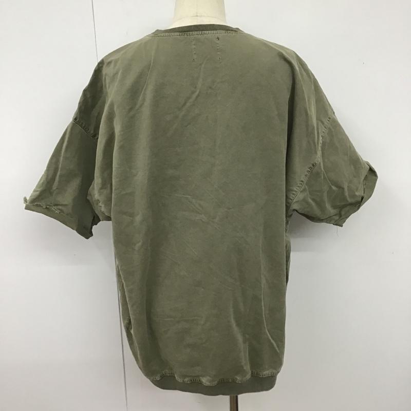 ザラメン ZARA MAN カットソー 半袖 ダメージ加工 無地Tシャツ クルーネックカットソー ミリタリー半袖カットソー XL 無地 カーキ / カーキ / メンズ USED 古着 中古 10105615